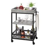 Garvee 3-Tier Bar Cart with Wine Rack, Glass Holder, Portable Trays, Iron Frame, MDF Panels, 4 Wheels, Living Room, Kitchen