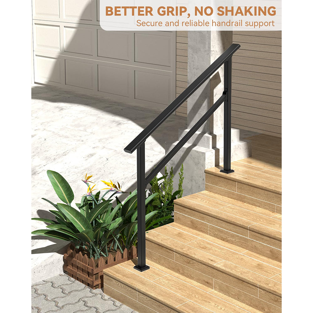 Garvee Hand Rails for Outdoor Steps, Metal Stair Railing Handrail, 2 Steps, Black, Adjustable Height & Angle, Weather-Resistant