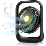 Garvee Battery Operated Fan, Camping Fan with Night Light, 3 Speeds Portable Desk Fan,135°Rotation, Rechargeable Quiet Table Fan for Office, Bedroom, Travel, Camping (Deep Black)