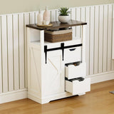 Garvee Bathroom Floor Cabinet, Bathroom Cabinet Storage with Sliding Barn Door and 3 Drawers, Small Storage Cabinet with Adjustable Shelves for Bathroom, Kitchen, Living Room, White
