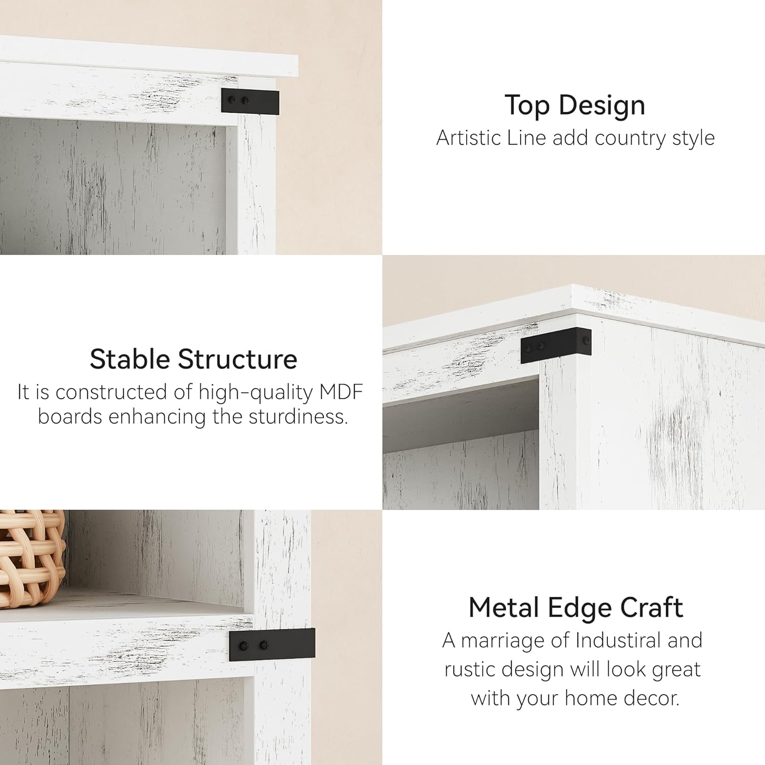 Garvee 5 Tier Bookcase, Farmhouse Book Shelf with Storage, Tall Book Case Wooden 5 Shelf Bookcase for Home Office, Living Room, Bed Room (White, 67.4" H x 31.5" W x 12.8" D)
