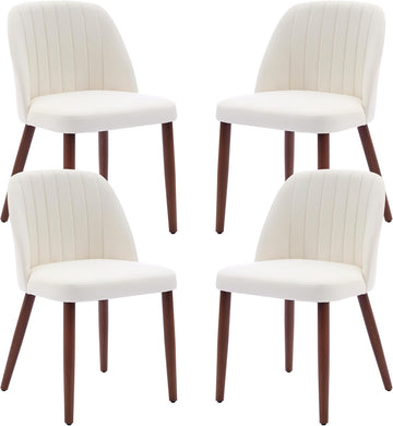 Garvee Set of 4 Mid-Century Modern Fabric Upholstered Dining Chairs with Padded and Solid Wood Legs, Beige