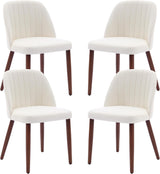 Garvee Set of 4 Mid-Century Modern Fabric Upholstered Dining Chairs with Padded and Solid Wood Legs, Beige - Beige