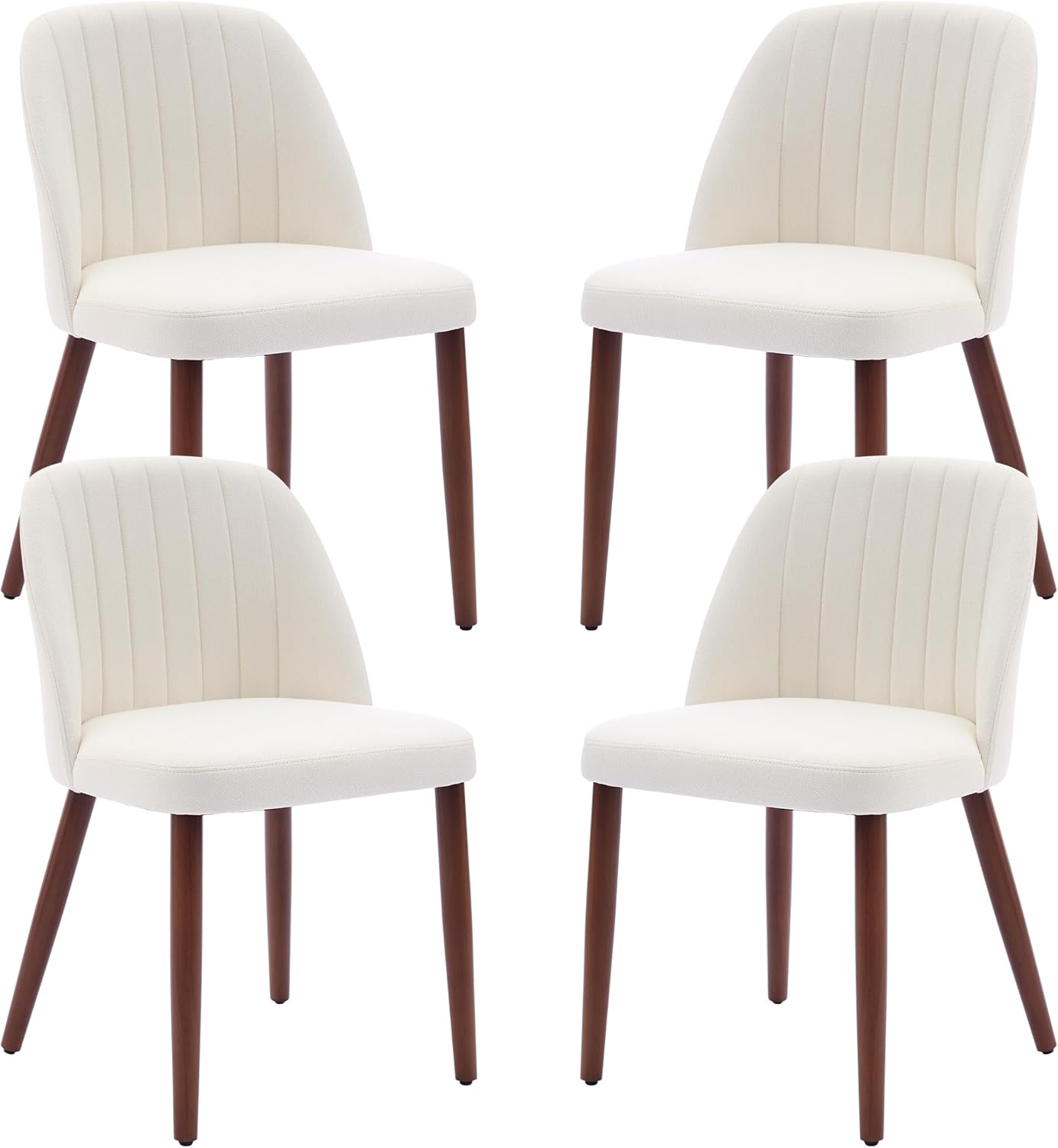 Garvee Set of 4 Mid-Century Modern Fabric Upholstered Dining Chairs with Padded and Solid Wood Legs, Beige