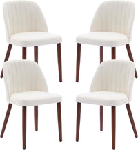 Garvee Set of 4 Mid-Century Modern Fabric Upholstered Dining Chairs with Padded and Solid Wood Legs, Beige