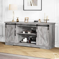 Garvee 59 inch Farmhouse TV Stand, Cabinet with Barn Doors, Wood Media Console for Living Bedroom, 250 lbs Capacity, Grey