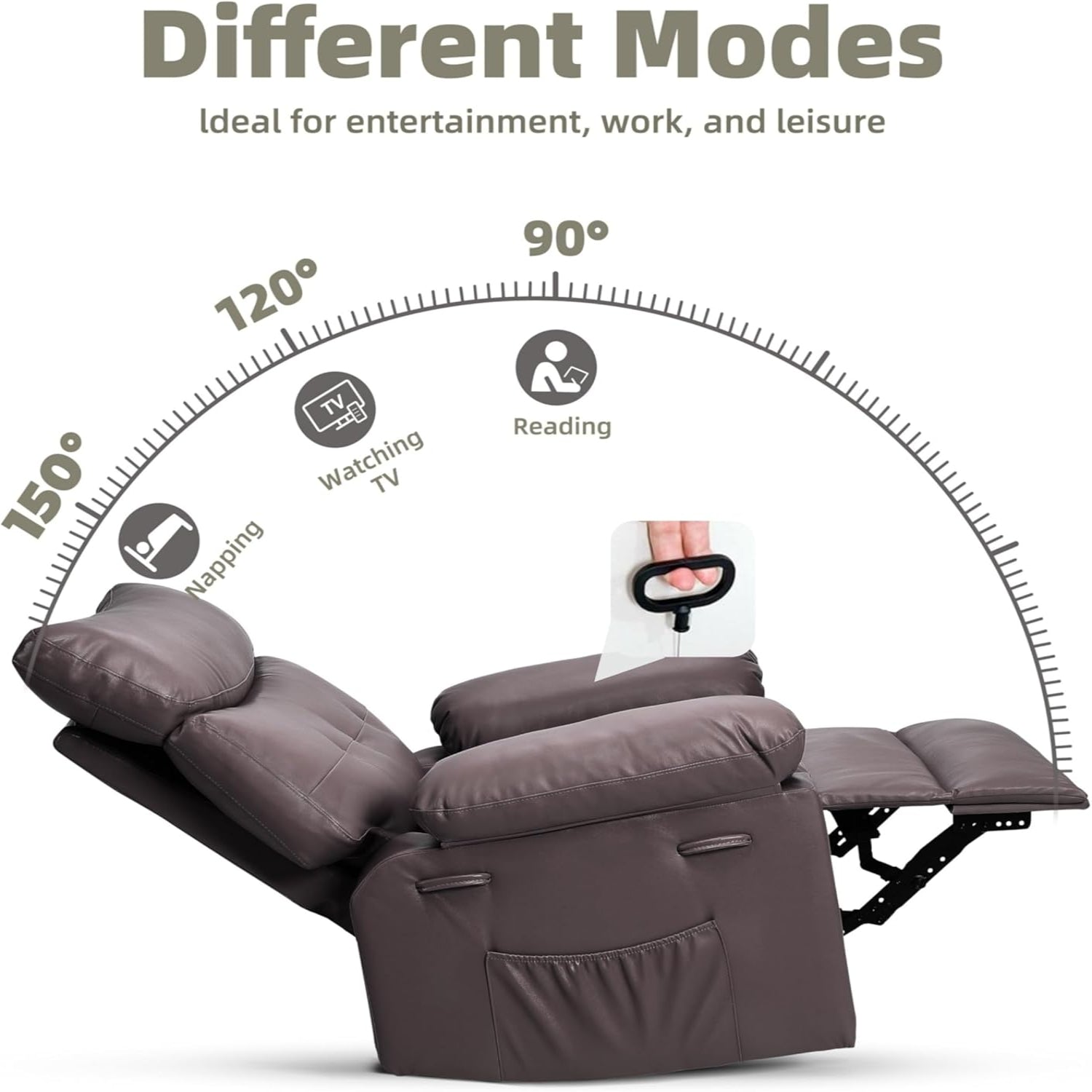 Garvee Oversized Wide Massage Recliner Chair, PU Leather Large Manual Recliner for Adults, Ultimate Comfort Lazy Boy with 1.5X Sponge Filling and Easy Recline Mechanism for Relaxation, Coffee