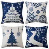Garvee Christmas Pillow Covers Christmas Deer Snowflake Tree Pattern Faux Linen Cushion Case Farmhouse Pillow Sham Red Pillow Cases for Winter Holiday, 18×18, 4 pcs - Blue Snowflake