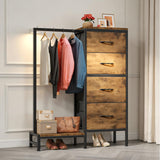 Garvee Multi-Functional 4-Drawer Fabric Dresser Organizer with Hanging Rail & Open Shelf – Metal Frame Wardrobe Storage for Bedroom, Living Room, Entryway – Classic Brown – 4 Compartments Vintage - Brown - 4 Drawers