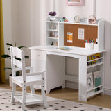 Garvee Kids Study Desk and Chair Set with Bookshelf, Bulletin Board, and Cabinets Perfect for Ages 3-8, White