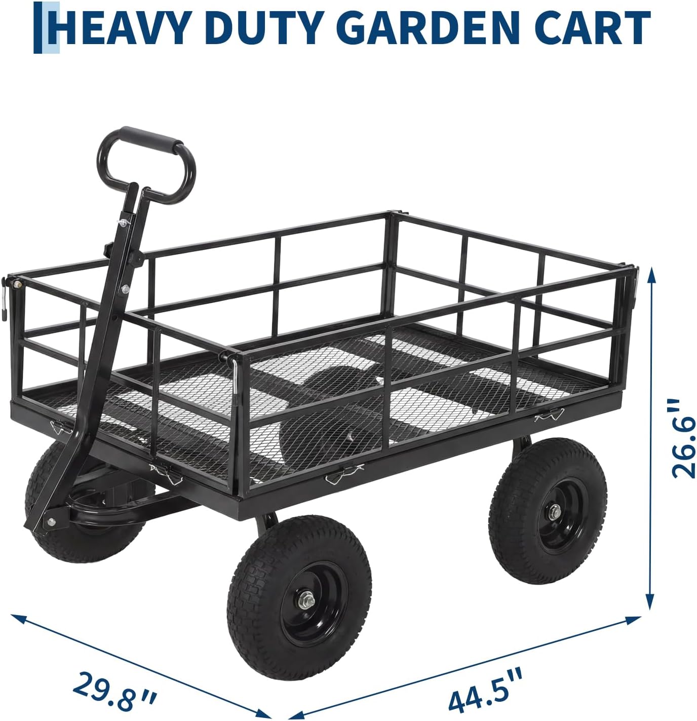 Garvee ﻿ Heavy Duty Steel Garden Cart, 1200 LBS Load Capacity Garden Wagon with 10 inch Tire and 180° Rotating Handle Attach to ATV or Tractor Blac