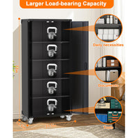 Garvee Metal Storage Cabinet 72"H with Wheels, Steel Tool Cabinet with Pegboard, Lockable Rolling Garage Cabinet for Home, Garage, Office, Black
