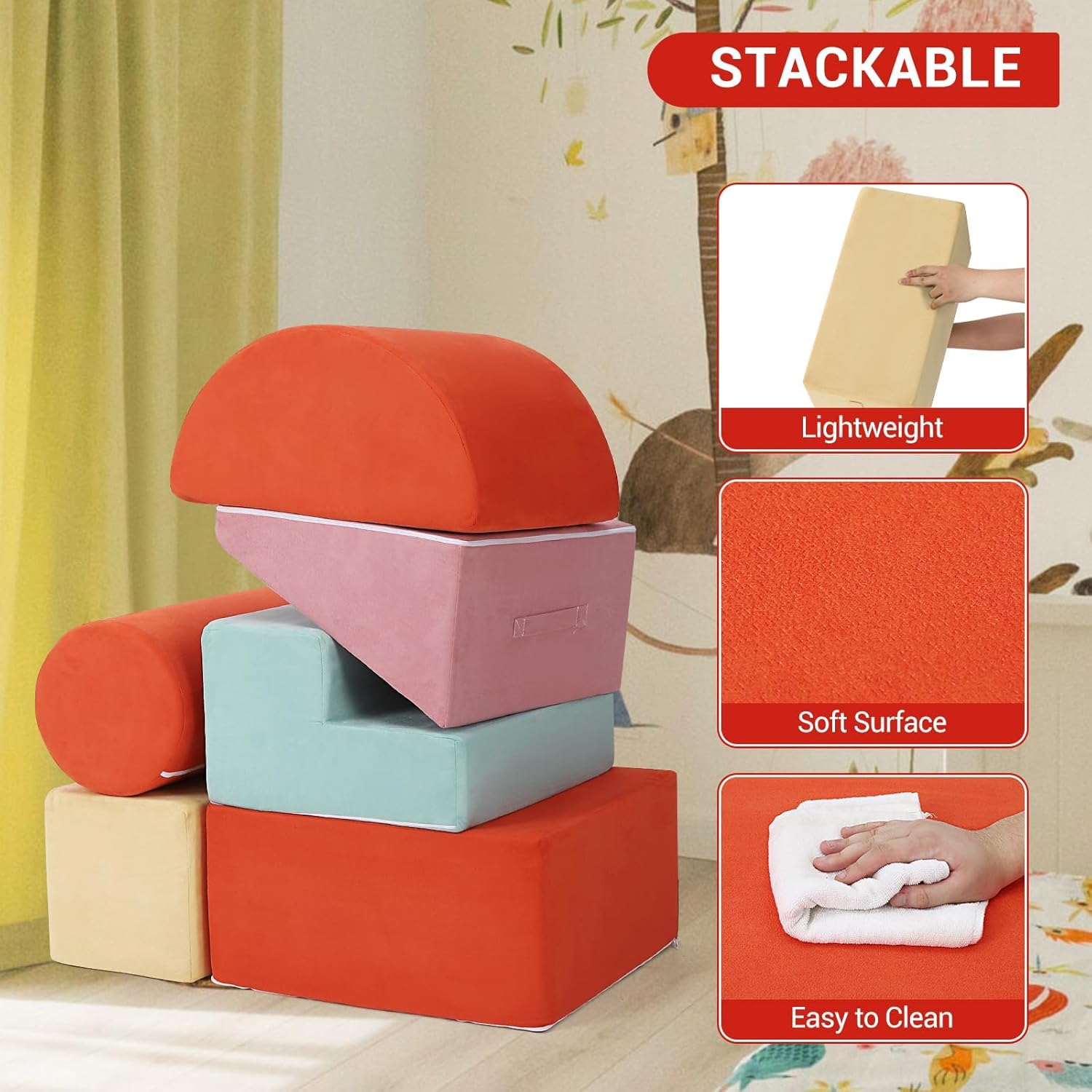 Garvee Toddler Foam Climbing Blocks Set - 6PCS Indoor Active Playset, Promotes Physical Development