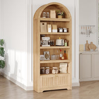 Garvee 72" Tall Arched Bookshelf with Storage Drawer – 6-Tier Bookcase Cabinet with Open Shelves & Metal Handle, Arch Display Storage Cabinet for Living Room, Kitchen, Home Office