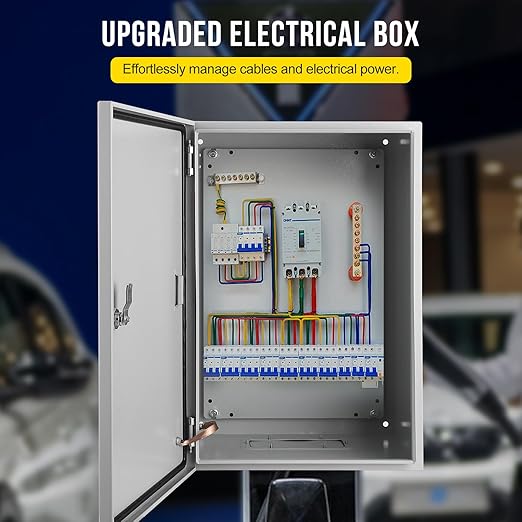 Garvee Junction Box, Steel Electrical Box 24x16x12", NEMA 4X Electrical Enclosure Box IP66 Waterproof & Dustproof, Universal Electrical Project Box with Lock & Mounting Plate