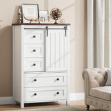 Garvee Dresser for Bedroom with 5 Drawers, 48" White Tall Chest of Drawers, Wooden Closet Dresser with Storage Cabinet, Farmhouse Dresser Organizer with Handles for Living Room, Hallway, Entryway - White - White
