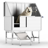 Garvee 50" Dog Washing Station, Professional Stainless Steel Pet Dog Grooming Bath Tub with Bathing Station & Stairs, Washing Sink for Home