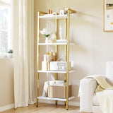 Garvee 4 Tier Ladder Shelf Gold Metal Frame Marble Finish MDF Board Adjustable Legs for Living Room, Home Office, Kitchen