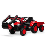 Garvee Ride - P Series: 12V 3 in 1 Ride on Excavator & Tractor with Detachable Trailer, Ride on Car Toy with Remote Control, Digger, LED Lights, Music, Kids Electric Vehicles for Boys Girls, Red - Red