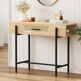Garvee Console Table Rattan Sofa Table with Drawer, Wood Entryway Table for Entry with Storage, 39.3" Behind Couch Foyer Tables Boho Desk for Living Room Furniture Table Bedroom