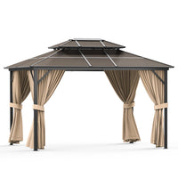 Garvee 10'x13' Hardtop Gazebo - Aluminum Frame Double Roof with Mesh Netting for Patio, Lawn & Deck (Fits 8 People, Khaki)