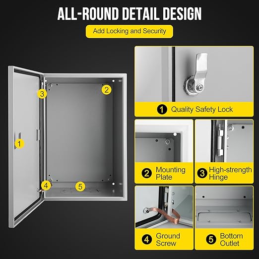 Garvee Junction Box, Steel Electrical Box 24x16x12", NEMA 4X Electrical Enclosure Box IP66 Waterproof & Dustproof, Universal Electrical Project Box with Lock & Mounting Plate
