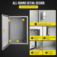 Garvee Junction Box, Steel Electrical Box 24x16x12", NEMA 4X Electrical Enclosure Box IP66 Waterproof & Dustproof, Universal Electrical Project Box with Lock & Mounting Plate
