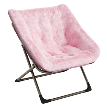 Garvee Folding Saucer Chairs for Adults, Comfy Faux Fur Lazy Chair with Metal Frame, 300 LB Capacity, No Assembly Required for Living Room, Bedroom, Dorms, Pink