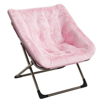 Garvee Folding Saucer Chairs for Adults, Comfy Faux Fur Lazy Chair with Metal Frame, 300 LB Capacity, No Assembly Required for Living Room, Bedroom, Dorms, Pink