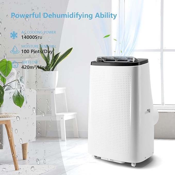 Garvee Portable Air Conditioners, 14000 BTUs Portable AC Unit 3-in-1 Cooling, Dehumidifier & Fan, Standing A/C Portable Air Conditioner for Room Up to 750 Sq. Ft, 24H Timer, Window Kits