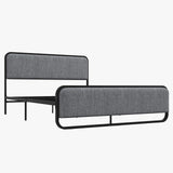Garvee Full Size Metal Bed Frame with Curved Upholstered Headboard, Heavy Duty, 10'' Underbed Space, No Box Spring, Easy Assembly, Grey - Grey