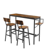Garvee 3-Piece Chairs Set with Bottle Storage Rack Industrial Dining Table Stools for Kitchen Coffee Bar Brown Particle Board Steel