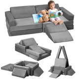 Garvee Modular Kids Couch 12pcs Block - Based Couch with Ball Pit, Toddler Couch for Creative Boys & Girls, Convertible Block - Based Kids Modular Play Couch, Kids Sofa for Playroom, Grey, 47.2"x23.6"x11" - Grey