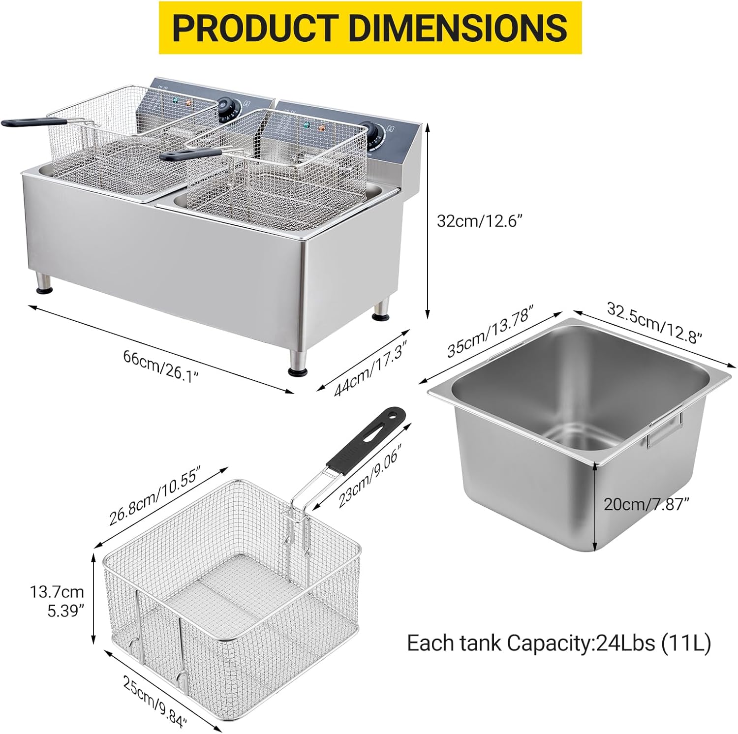 Garvee 22L Electric Countertop Fryer Stainless Steel Deep Fryers, for Restaurant Home Use with Extra Large Frying Basket and Lid