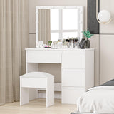 Garvee Makeup Vanity Desk with LED Mirror - Makeup Table with +Adjustable Brightness, 3 Light Modes, 4 Drawers, Charging Board, Large Desktop, White - White-bulk