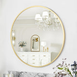 Garvee Round Gold Mirror, 20 inch Circle, HD Eco-Friendly, Matte Black Metal Frame, Easy Install, Hallway, Living Room - Gold
