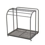 Garvee Poolside Outdoor Storage Organizer - Freestanding 5-Bar Towel Rack with Rattan Base & Compartment for Floats, Pool Noodles, Rings, Grey - Grey