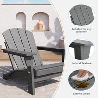 Garvee Folding Adirondack Chairs Set of 4 HDPE Plastic Weather Resistant 380Lbs Capacity Wood Texture Gray for Patio Fire Pit Deck
