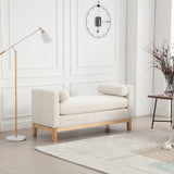 Garvee 53.5" Upholstered Ottoman Bench With Wood Legs & Bolster Pillows For Bedroom Living Room Entryway Caramel Ivory - Ivory As Shown