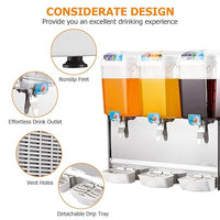GARVEE 54L (14.4 Gallon) Commercial Juice Dispenser, 3 Tanks 380W, Stainless Steel Beverage Dispenser for Tea, Drink, Commercial Use