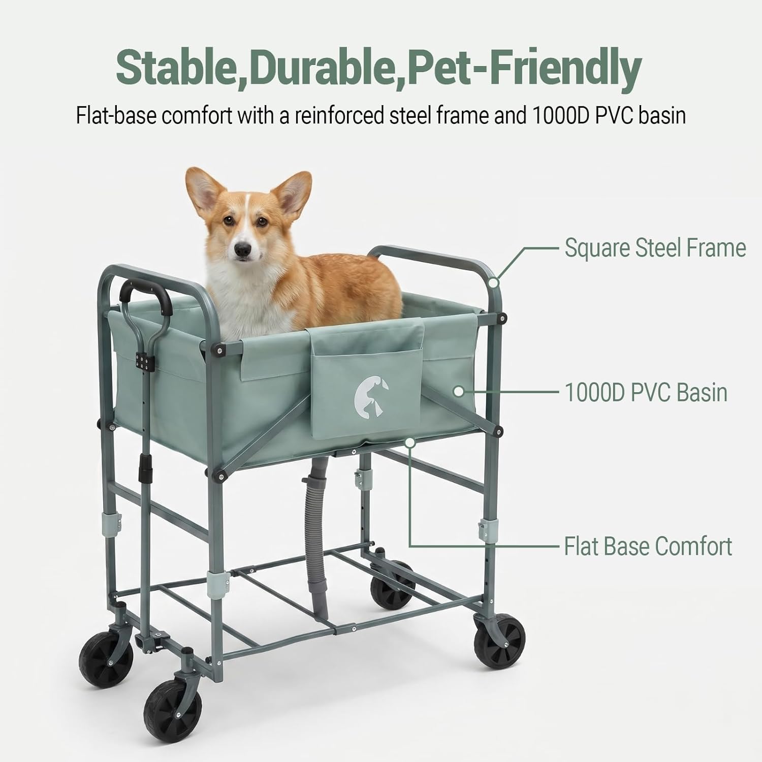 Garvee Portable Dog Bath Tub for Small & Medium Dogs, Folding Elevated Pet Grooming Station with Wheels, 4-Level Adjustable Height, Dog Wash Station for Home, 1000D PVC, Fits Up to 33 lbs, Light Gray