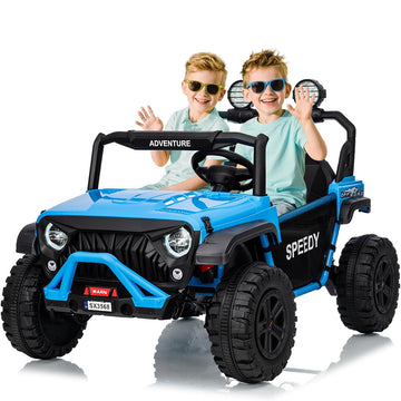 Garvee Ride P Series 24V Kids Toddler Ride On Truck 4WD 3 Speeds Large 7AH Battery Bluetooth MP3 Parent Safety Brake Red Outdoor Play - Blue