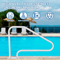 Garvee Pool Handrail 50x36 Pool Rail 304 Stainless Steel Silver Rustproof Pool Stair Rail with Blue Grip Cover Humanized Swimming Pool Railing, Quick Mount Accessories for Pools and Spas