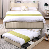 Garvee Upholstered Bed Frame with Storage Headboard and 4 Drawers, USB/Type C Outlets, Wooden Slats Support - Easy Assembly - White