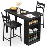 Garvee Dining Table Set for 2, Expandable Bar Table with 3 Storage Shelves, MDF & Metal, Foldable Space-Saving, Easy Assembly, Ideal for Small Spaces, Black - Black