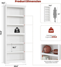 Garvee 6 Tier Bookshelf, 75" Tall Farmhouse Bookcase with Adjustable Shelves, 23.6" W Floor Standing Open Display Storage Rack with Anti-Slip Design for Home Office, Balcony, Library, Study / Living Room, White