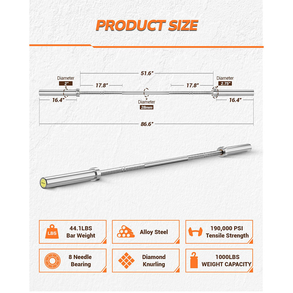 Garvee 7Ft Olympic Barbell Bar 2 Inch Chrome Plated for Power Lifting and Weightlifting 45 Lbs