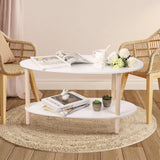 Garvee Modern Oval Coffee Table for Living Room, Wood Boho End Table with Storage and Display 2 Tier Small Sofa Table Boho Center Table for Bedroom Home Office, White