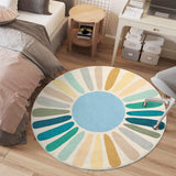 Garvee 4ft Round Rug Retro Sun Round Rug Washable Boho Rug for Nursery Non-Slip Low Pile Playroom Circle Rug Round Throw Floor Cover Carpet Colorful Kids Rug for Living Room Bedroom, Blue - Blue