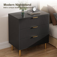 Garvee 3 Drawer Dresser for Bedroom, Modern Wooden Storage Chest with Gold Metal Handles, Anti-Tipping Design, Large Nightstand Organizer for Entryway, Hallway, Living Room, Black